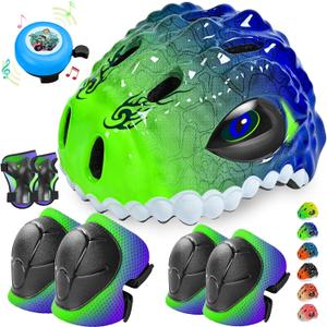 Toddler/Kids Bike Helmet Set for Boys Girls 3D Adjustable Kids Helmet Protective Gear Set Knee Elbow Wrist Pads and Multi-Sports Skateboard Scooter Cycling Roller Balance Bike, Size: Medium: 21.65"-22.84"/55-58cm