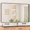 Keonjinn Black Bathroom Mirrors for Over Sink, 60 x 36 Inch Large Matte Black Mirror for Vanity, Rounded Rectangle Sandblasted Finish Farmhouse Mirror, HD Tempered Glass Modern Decorative Mirror