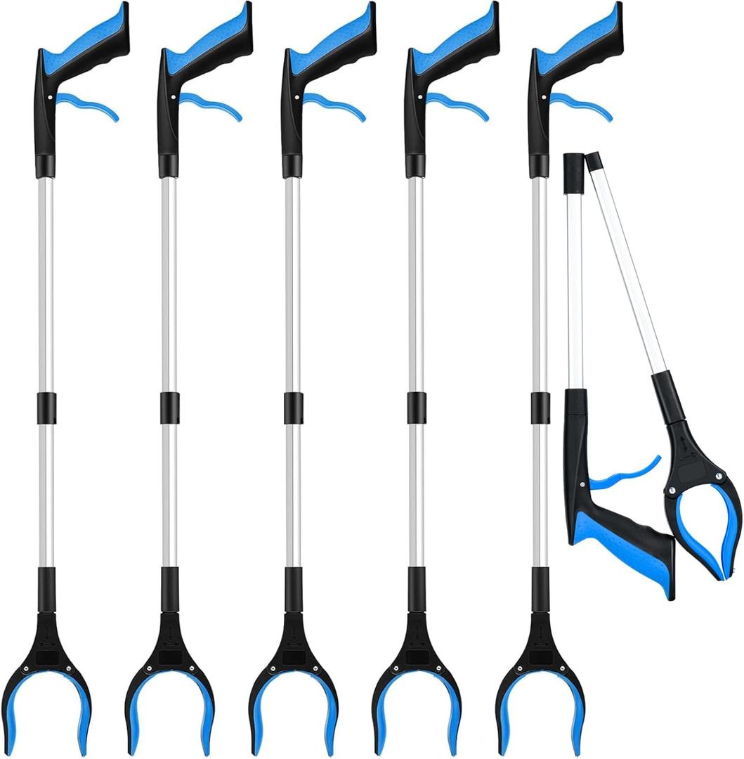 6-Pack 32" Grabber Reacher Tool, 360 Rotating Head, Wide Jaw, Foldable Reacher Grabber Pickup Tool,Anti-Slip Rotating, 4" Wide Claw Opening Grabbers for Seniors (Blue)