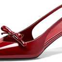 Coutgo Womens Bow Slingback Heels Low Kitten Heel Pumps Closed Pointed Toe Party Wedding Dress Shoes Red 8
