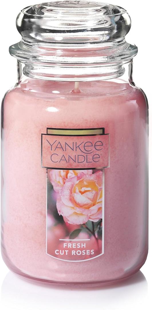 Yankee Candle Fresh Cut Roses Scented Premium 22oz Single Wick Candle Over 110 Hours of Long-Lasting Aroma Ideal for Home Decor Gifting and Events Classic Large Jar Pink