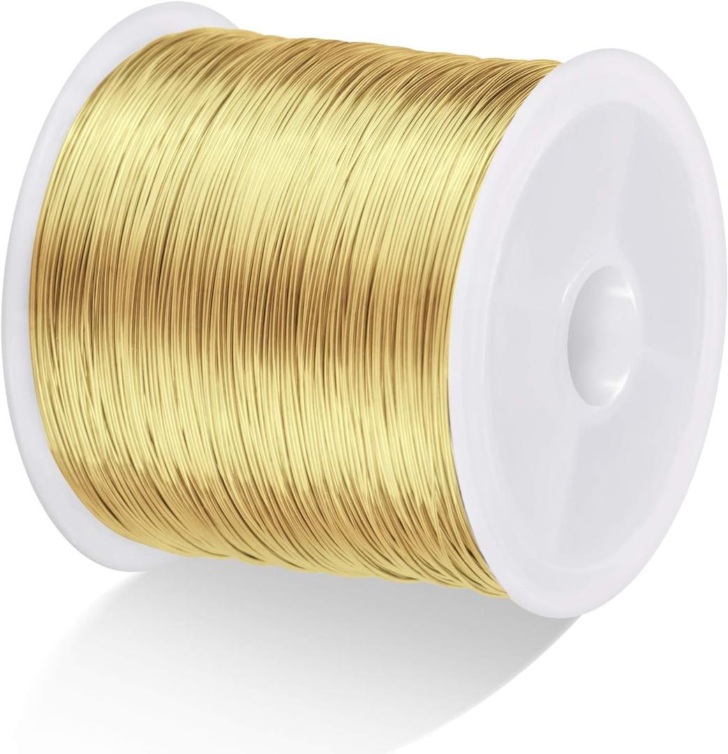 MIKIMIQI Jewelry Wire - 328Ft, 26 Gauge, Tarnish Resistant, Copper, 0.4mm X 100m (Gold)