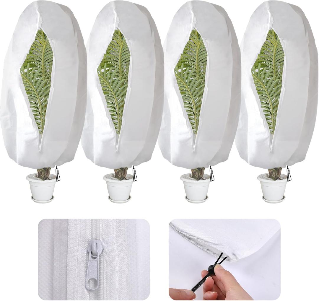 Alpurple 4 Packs Winter Zipper Plant Covers - 47" X 31.5" Warm Plant Protection Cover Bags, Frost Cloth Blanket Protecting Fruit Tree Potted Plants from Freezing Animals Eating