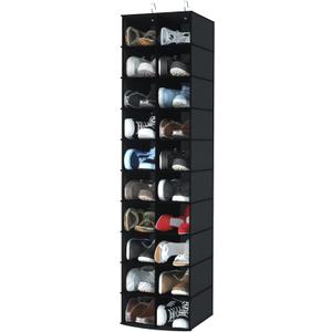 coastal rose Hanging Shoe Organizer for Closet, 20 Sections Hanging Closet Organizers and Storage Shelves, Space Saving Hanging Shoe Rack, Black, 12''W12''Dx 50''H