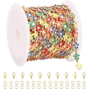 UMAOKANG 3 Meters Colorful Flower Chains for Jewelry Making Mixed Color Enamel Floral Jewelry Chains Bulk on Spool