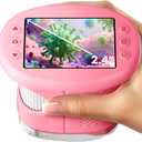 1000X Handheld Microscope for Kids, 4K 2.4" Screen Digital Kids Microscopes with 12 Slides, Portable Edu Toys Gifts for Age 3 4 5 6 7 8 9 10 11 12 Year Old Boys Girls Children Students(Baby Pink)
