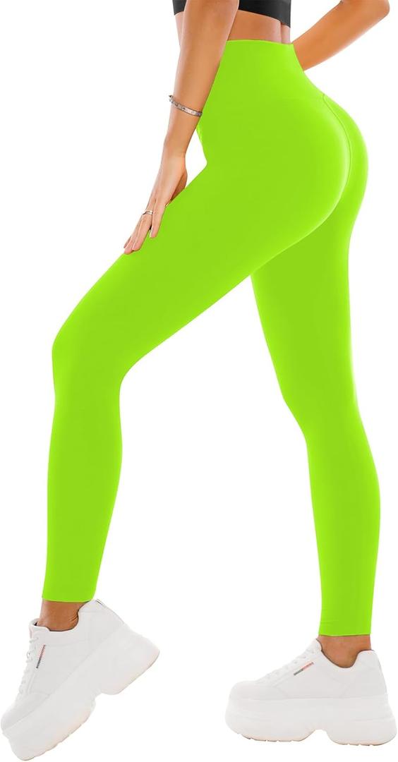 SINOPHANT High Waisted Leggings for Women - Full Length Capri Buttery Soft Yoga Pants for Workout Athletic (Large-X-Large, Neon Green)