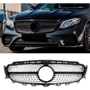 Front Grill Grille for W213 Mercedes Benz W213 E250 E350 E400 2017-2020 Sivler Diamond Front Bumper Grill Direct Fit Replacement ABS Plastic No Modification Required