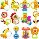 MOONTOY 12pcs Baby Rattles for Babies 0-6 Months Teething Toys 3-6 Months, Newborn Infant Teethers Baby Toys 6-12 Months, Montessori Baby Easter Basket Stuffers Gifts 1 2 3 4 5 6 7 9 10 Month Boy Girl