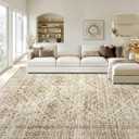 MIULEE 8x10 Vintage Washable Area Rugs Living Room Rug Low Pile Boho Floor Mat for Bedroom Dining Room Under Kitchen Table, Non-Slip Stain Resistant Soft Large Carpet for Home Decor, Neutral Beige