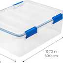 IRIS USA WeatherPro 27 Qt Storage Bins with Lids, 3 Pack, BPA-Free Plastic Gasket Box with Tight Latch and Seal, Stackable Nestable Tote Tub - Clear/Blue