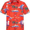Yoimira Boys Christmas Shirt,Ugly Tropical Hawaiian Shirts for Kids Button Down Vacation Party Short Sleeve 7-14 Years