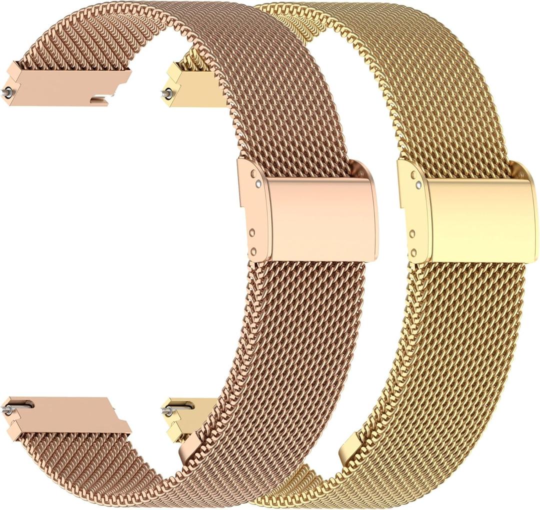 FitTurn Bands Compatible with WNH IDW25/Faweio IDW26/Fitpolo IDW208P Smrtwatch, Slim Mesh Stainless Steel Quick Release Wristband Replacement Sports Straps Bracelet Adjustable Watch Band (Gold,RoseGold)