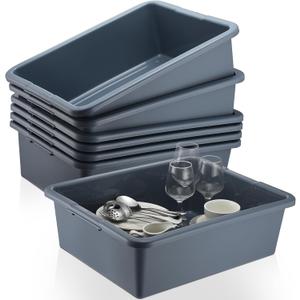 6 Pcs Commercial Bus Tubs 21.1"L x 16.9"W x 6.6"H Large Bus Bins,Gray