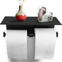 Double Toilet Paper Holder with Shelf, Stainless Steel Wall Mounted Toilet Tissue Dispenser, Large Commercial Paper Holder Dispenser Phone Holder for Bathroom (Black)