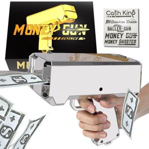 Money Gun Shooter  RUVINCE Money Gun for Movies That Look Real, Prop Gun Make it Rain, Handheld Cash Gun for Game Movies Party (Silver)