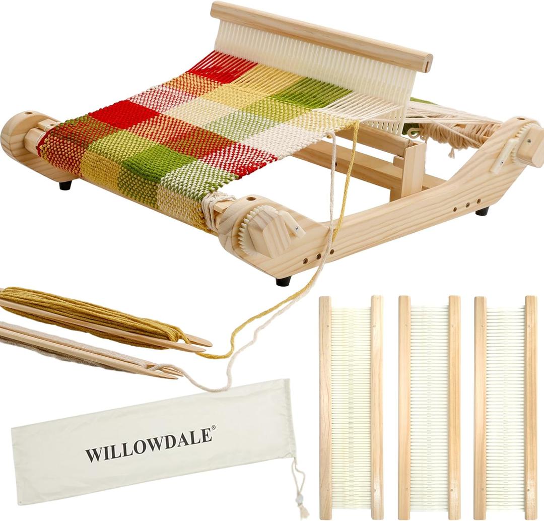 WILLOWDALE 16 Inches Rigid Heddle Loom, Weaving Loom Kit with Shed Stick, Wooden Multi-Craft Weaving Loom for Adults, Threads Warping Frame with Pegs and Yarn Stand, Frame Loom for Beginner