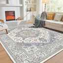 OPPODREAM Soft Area Rugs 9x12 Living Room, Washable Rugs 9x12 with Non Slip Backing, Faux Cashmere Low-Pile 9 x 12 Carpet, Purple & Green & Cream