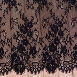3 Yards French Eyelash Lace Fabric Floral Embroidered Lace Fabric for Clothes Wedding Dress Sewing Home Decor (59" W x 3 Yards, Black)