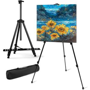 Art Painting Artist Easel Stand, Portable Adjustable Easels with Carry Bag,Tripod Display Easel Height from 17 to 63 Inch for Table-Top/Floor Displaying and Wedding Signs, Black