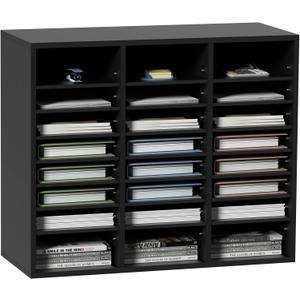 VEVOR Literature Organizers, 24 Compartments Office Mailbox with Adjustable Shelves, Wood Literature Sorter 29x12x24.4 inches for Office, Home, Classroom, Mailrooms Organization, EPA Certified Black