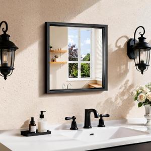 CIRCUMI 14"x16" Black Mirror with Chunky Box Metal Frame, Brushed Finish Rectangular Wall Mirrors for Living Room, Entryway, Hallway, Tempered Glass Mirror as Decor, Installed Vertical or Horizontal