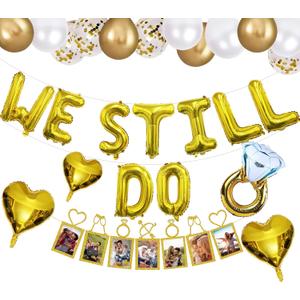 We Still Do 21pcs Gold Foil Balloons & Banner - Anniversary Decorations for Vow Renewal & Wedding Celebrations - Adults & Couples We Still Do 21pcs Gold Foil Balloons & Banner - Anniversary Decorations for Vow Renewal & Wedding Celebrations - Adults & Couples