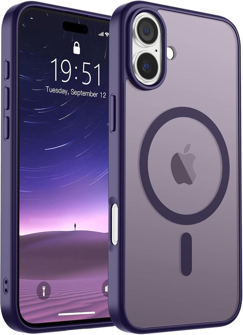 SUPFINE Magnetic for iPhone 16 Case (Compatible with MagSafe) (Military Grade Drop Protection) Slim Translucent Matte Shockproof Phone Cover, Dark Purple