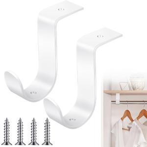 Hicarer 2 Pcs 1.5 Inch Closet Rod Brackets Heavy Duty Metal Wall Mount Rod Brackets with Screws Closet Pole Support for Living Room Bedroom Shelf Office(White)