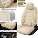 Leather Seat Covers, Beige Car Seat Covers Front Pair, Breathable Car Seat Protectors, Wear-Resistant Car Accessories, Universal Fit for Most Cars,SUVs Truck (Beige-Stripes, Front Pair)