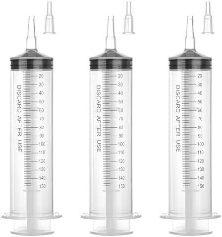 150 ml Large Syringe for Liquids, Syringe Without Needle, for Thick Liquids, 3 Pack Individually Wrapped EXP. 2028/05/05