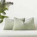 JUSPURBET 12x20 Decorative Pillow Covers Set of 2 Throw Pillow Covers for Couch Sofa Bed Cozy Chenille Lumbar Cushion Covers Cases with Hidden Zipper for Living Room Home Decor,Light Green