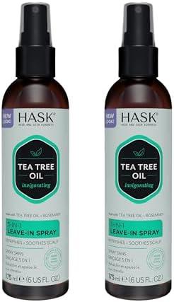 HASK Invigorating TEA TREE OIL 5-in-1 Leave In Conditioner Spray for all hair types, color safe, gluten free, sulfate free, paraben free - TEA TREE 2 PIECE SET