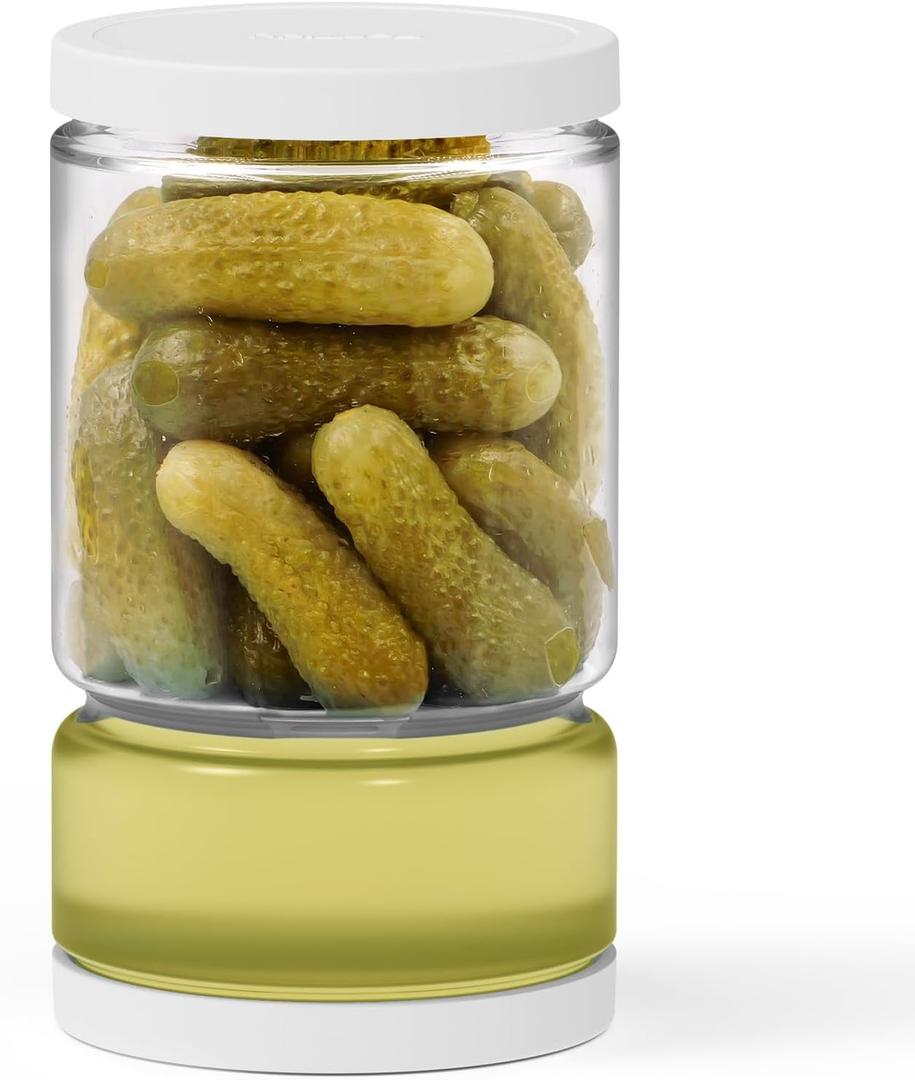 ForTidy Glass Pickle Jar with Strainer Flip for Pickle Lover - 45OZ Leakproof Airtight Juice Separator for Olive, Gherkin or Chilli, BPA Free, Dishwasher and Refrigerator Safe (White, 45 oz*1 pack)