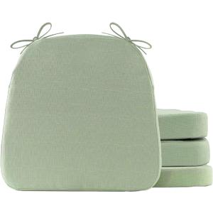 Battilo Chair Cushions for Dining Chairs with Ties, Indoor/Outdoor Kitchen Chair Pad with Non-Slip Backing, Dining Seat Cushion with Machine Washable Removable Cover, 16"x16"x2", Set of 4, Sage Green, 4 Count