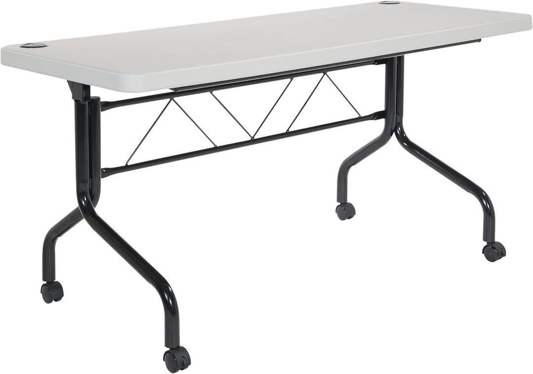 Office Star Resin Multipurpose Flip Training Table with Locking Casters for Home or Office Use, 5 Feet Light Gray