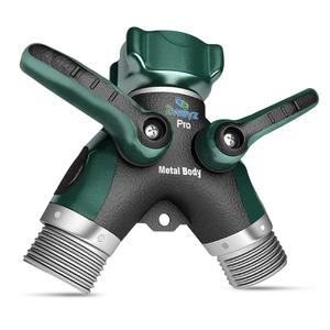 2WAYZ Hose Splitter 2 Way Heavy Duty Outdoor Faucet and Garden Connector - Water Spigot Splitter - Durable All-Metal Y Adapter with Shut-Off Valve - 4 x 4 x 1.5
