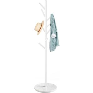 Metal Coat Rack Freestanding, Metal Coat Rack Stand with Natural Marble Base, Modern Coat Racks with 8 Hooks, White Coat Tree Hanger Stand for Jacket, Bag, Entryway, Office