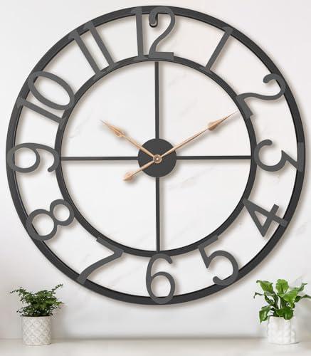 36 Inch Extra Oversized Large Giant Modern Decorative Wall Clock,Vintage Industrial Farmhouse Black Metal Big Arabic Numerals Large Clocks for Living Room Decor,Entrance Fireplace,Dinng Room, Black