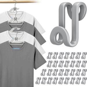 Tinfol 100pc Gray Hanger Connector Hooks,Space Saving Hooks for Closet Organizers,Heavy Duty Clothes Hanger Extender Clips for Hangers