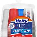 Hefty Party On Disposable Plastic Party Cups, 76 Count, 16 Oz Cups in Assorted Patriotic Colors and 18 Oz Clear Cups with Festive Firework Print for Fourth of July Celebrations and Summer Entertaining