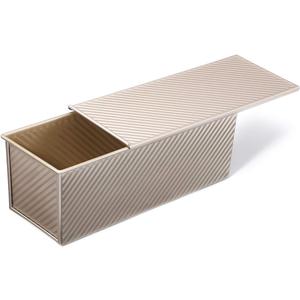 Monfish Pullman Loaf Pan W/Cover Large Toast Mold Rectangle Loaf Pan W/Lid 2.2 lb Dough Aluminized Steel Champagne Gold Non-Stick Baking Bread Pan