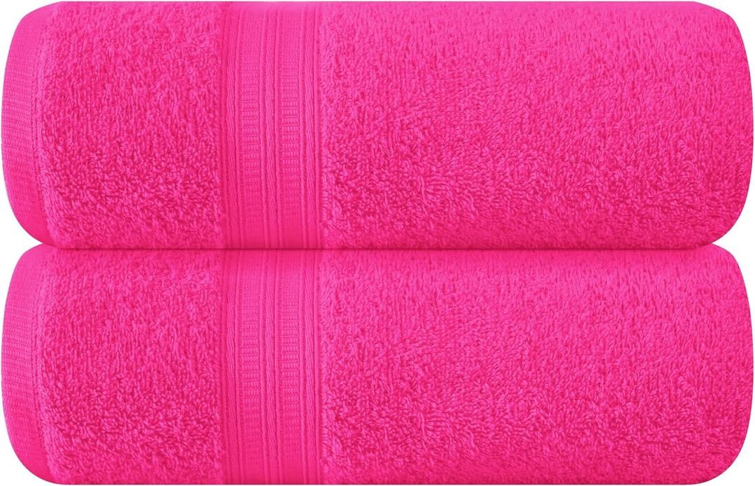 BOUTIQUO Cotton 2 Pack Oversized Bath Towel Set, Large Bath Towels 27x54, Ultra Soft, Absorbent, Compact, Quick Drying and Lightweight, Eco-Friendly and 100% Recyclable Towel Set - Hot Pink