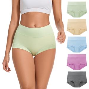 ALLBASE 5 Pack Womens Cotton High Waisted Full Coverage Underwear, Large