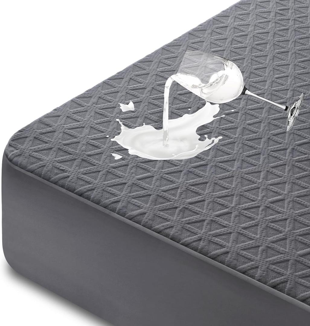 Premium Waterproof Mattress Protector Full Size, Breathable Bed Cover 3D Air Fabric Cooling Mattress Pad Cover Smooth Soft Noiseless Washable, 8''-21'' Deep Pocket (Gray) (Grey)