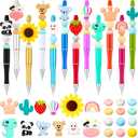 Ctosree 12 Set Animal Beadable Pens Bulk Plastic Ballpoint DIY Crafting Pens Making Kit with Silicone Beads for Christmas Birthday Party Favor Gifts Fillers Office Supplies