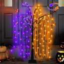 EAMBRITE Halloween Tree 4 FT 180 LED Black Willow Tree with Orange Purple Fairy Lights and Spider Web, Lighted Spooky Artificial Tree for Indoor Outdoor House Home Halloween Decorations