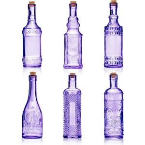 Assorted Purple Glass Bottles with Corks, 6 Pack, 2.5in X 9in, 16oz