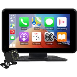 7" HD Portable Wireless Carplay for Car Stereo Touch Screen with Apple Carplay & Android Auto Car Tablet with Backup Camera/Mirror Link/Voice Control/Bluetooth/GPS for All Vehicles