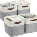 DECOMOMO Storage Cubes, 12x12 Storage Bins, Baskets for Shelves (Grey & White, Cube 12" - 4 Pack)